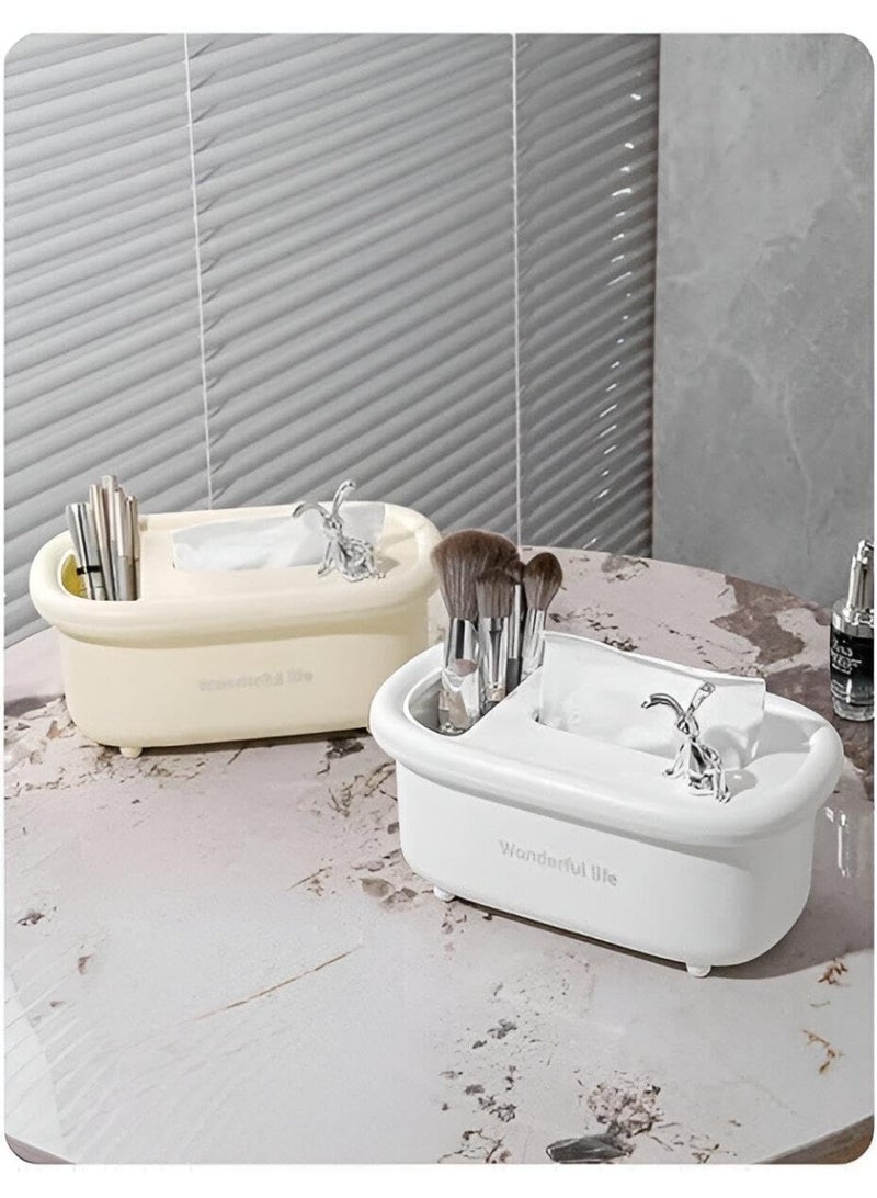 حامل مناديل عصري مع فاصل أدوات مدمج – تصميم أنيق يجمع بين الترتيب والعملية. مثالي للمكتب، غرفة المعيشة أو التسريحة. - Image 3