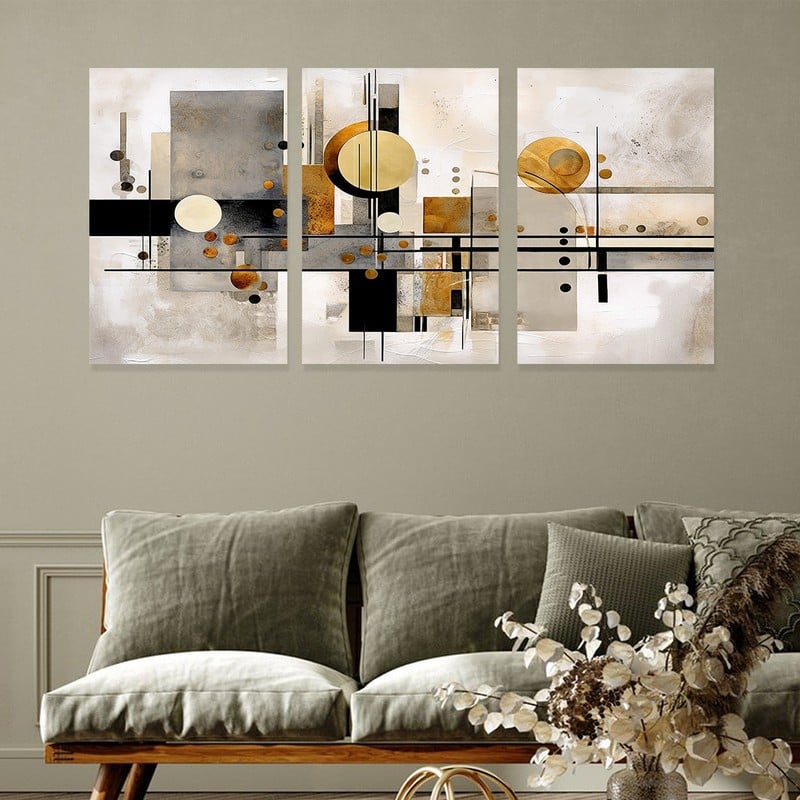 ماركتنا ثلاث لوحات قماشية بتصميم تجريدي مع برواز مجوف مقاس (120×60) ثلاث قطع - Image 1
