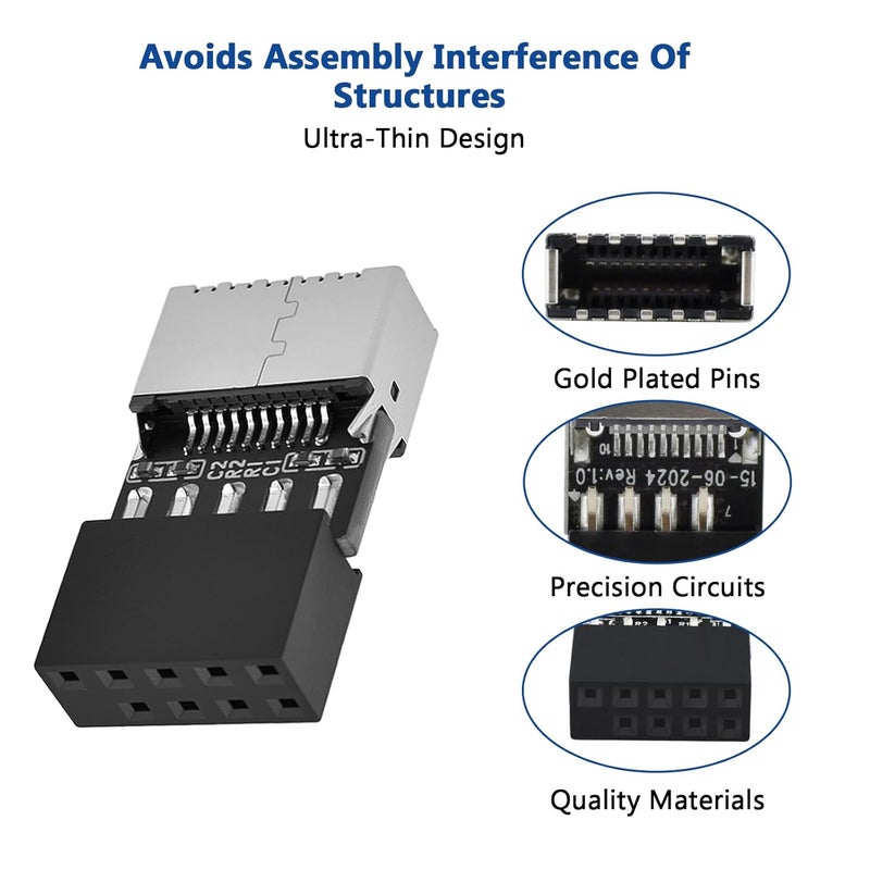 Catuy USB 2.0 to USB 3.2 Gen 1 Header Adapter, Mainboard 9 Pin Male to USB 3.1 Type-E (A-Key) Female Converter for Extending USB C Ports on Front Panel of PC (2 Pack) - Image 4