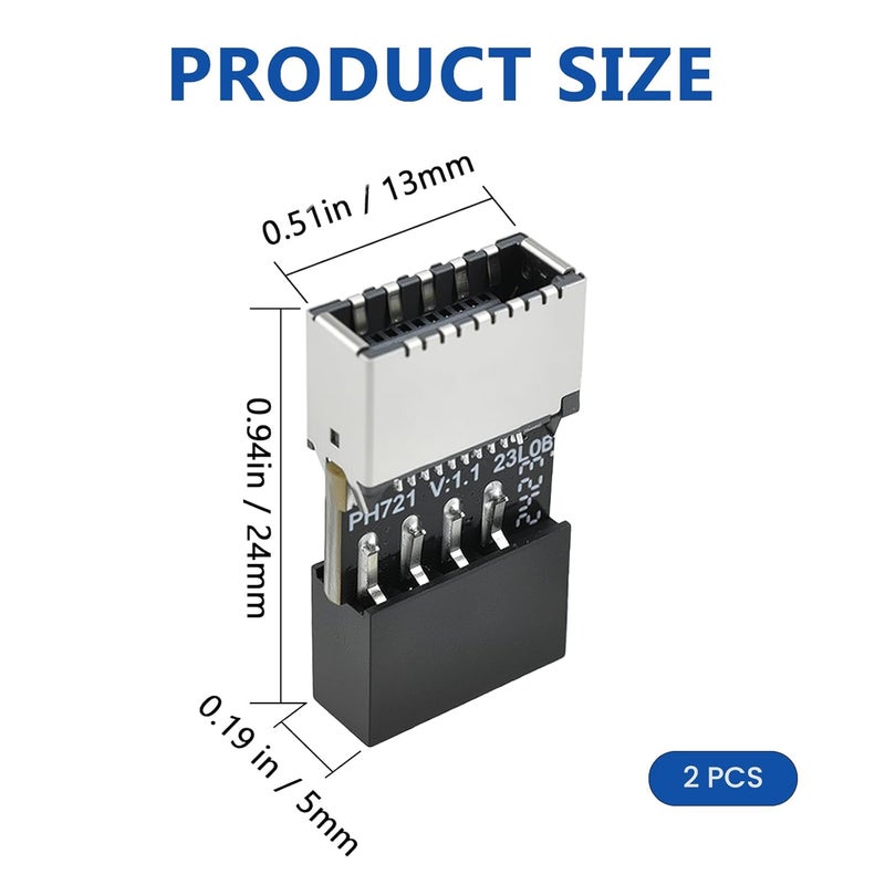 Catuy USB 2.0 to USB 3.2 Gen 1 Header Adapter, Mainboard 9 Pin Male to USB 3.1 Type-E (A-Key) Female Converter for Extending USB C Ports on Front Panel of PC (2 Pack) - Image 2