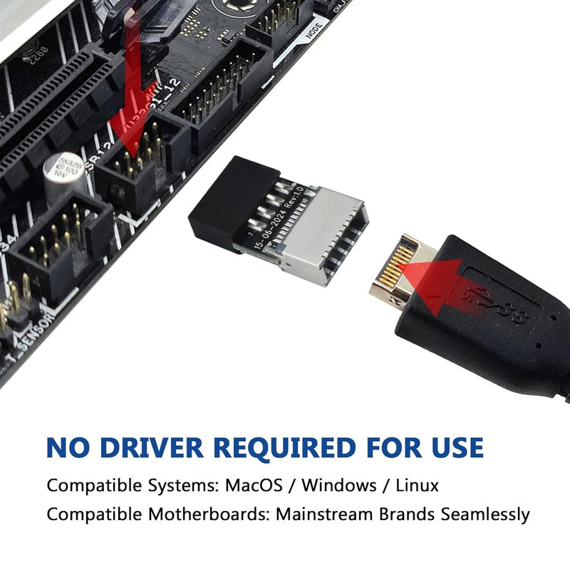 Catuy USB 2.0 to USB 3.2 Gen 1 Header Adapter, Mainboard 9 Pin Male to USB 3.1 Type-E (A-Key) Female Converter for Extending USB C Ports on Front Panel of PC (2 Pack) - Image 5