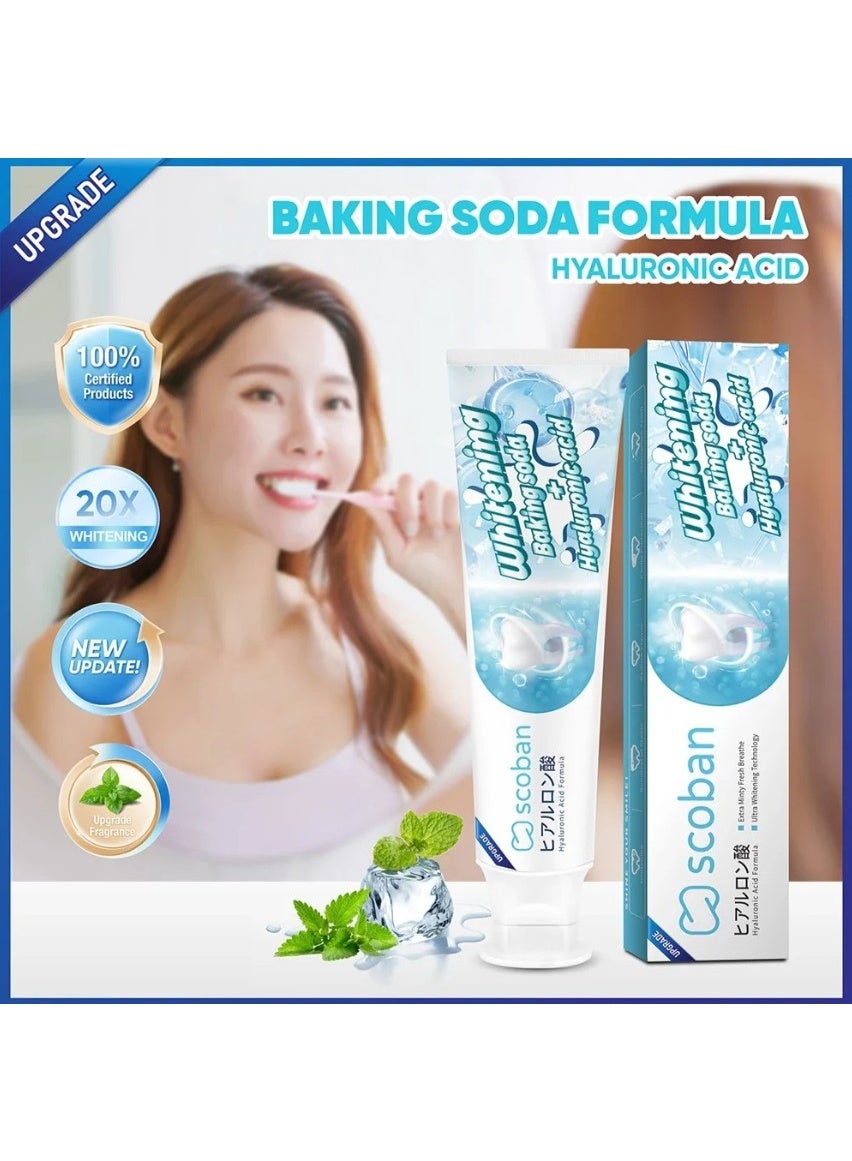 Scoban Teeth Whitening Toothpaste 200g – With Baking Soda & Sodium Hyaluronate for Fresh Breath & Oral Care