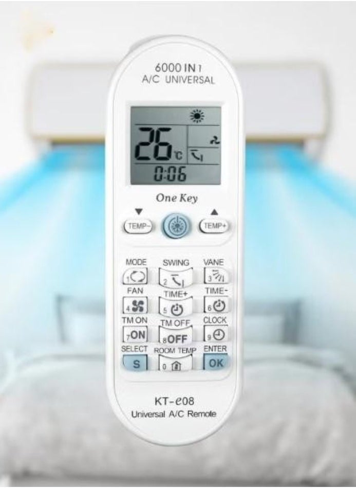 JAJEEK Universal Air Conditioner Remote Control for Toshiba, Panasonic, Sanyo, Fujitsu & More – KT-E08 6000-in-1 One Key Series, Compatible with Most A/C Brands - Image 1