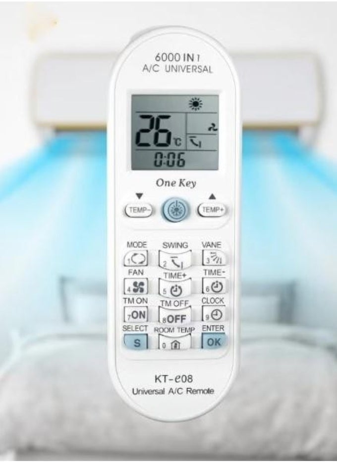 JAJEEK Universal Air Conditioner Remote Control for Toshiba, Panasonic, Sanyo, Fujitsu & More – KT-E08 6000-in-1 One Key Series, Compatible with Most A/C Brands - Image 2