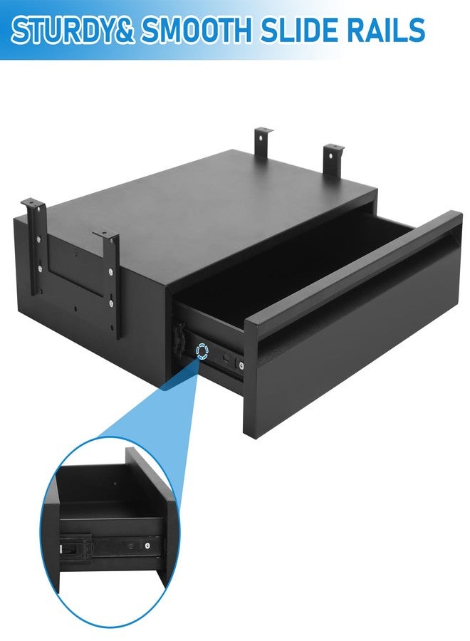 POPMOON Under Desk Drawer For Desk 18 in,Adjustable Height, Pull out Storage Organizer with Slide Extension Mounted Under Flat Wooden Table or Workbench, Carbon Steel Hidden Desk Drawer - Image 4