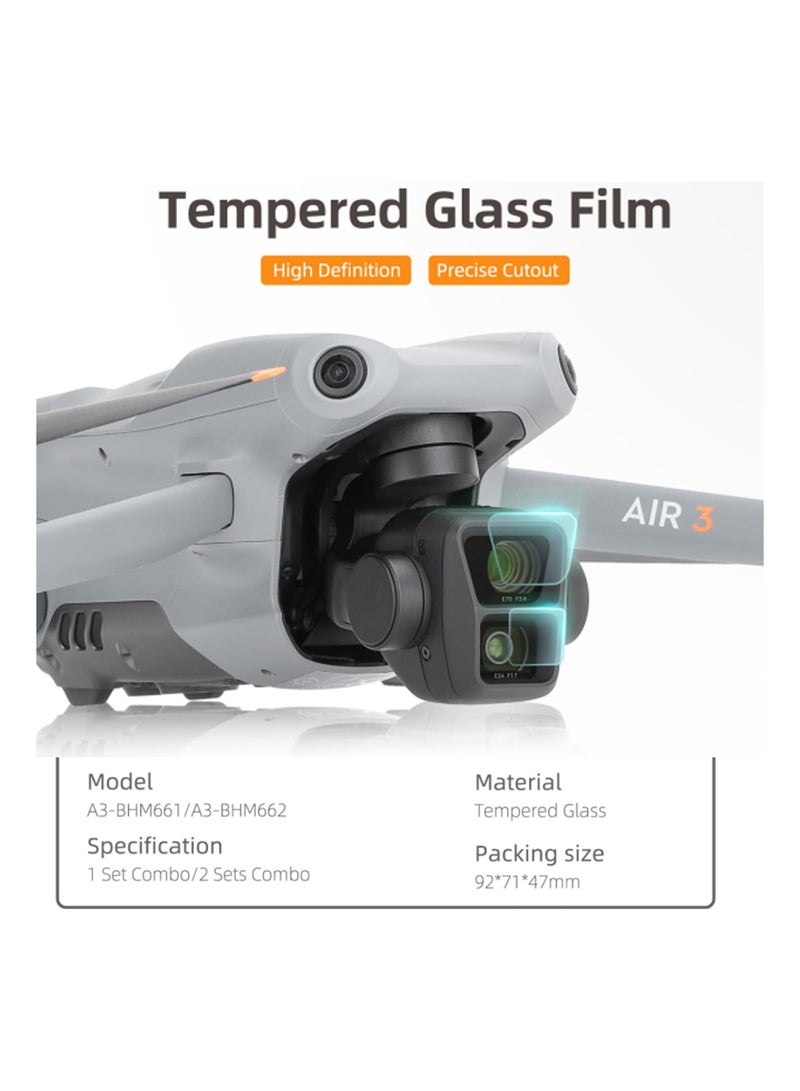 Tempered Lens Film for DJI Air 3 - HD Transparent Protective Film, 9H Hardness Tempered Glass, High Light Transmission, Anti-Explosion Strength (2 Sets) - Image 3