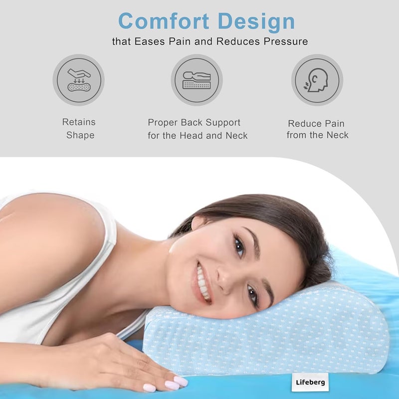 LIFEBERG LIFEBERG Memory Foam Premium Bed Pillow Orthopedic Contour Cervical Pillow for Neck Shoulder Pain Relief for Curve Neck and Shoulder Adjust Support Sky Blue - Image 3