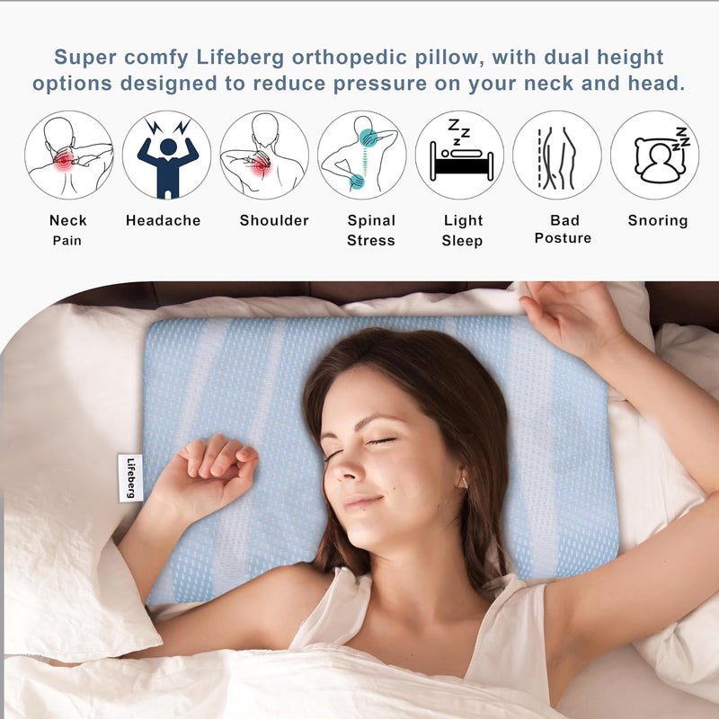 LIFEBERG LIFEBERG Memory Foam Premium Bed Pillow Orthopedic Contour Cervical Pillow for Neck Shoulder Pain Relief for Curve Neck and Shoulder Adjust Support Sky Blue - Image 2