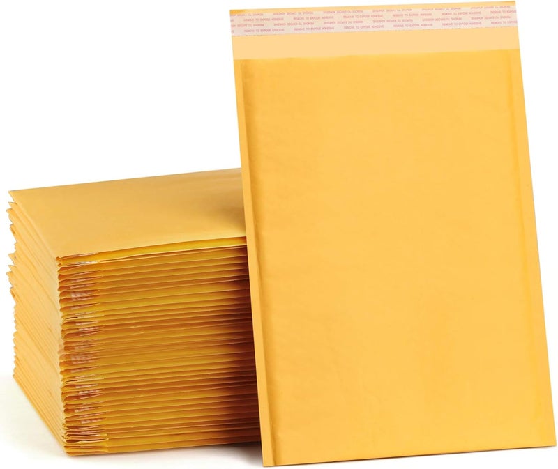 UCGOU Kraft Bubble Mailers 9.5x14.5 Inch 25 Pack Usable Size 9.5x13.5 Yellow Padded Envelopes #4 Large Mailing Package Self Sealing Tear Resistant Boutique Bulk Mail Shipping Bag for Makeup Supplies - Image 1