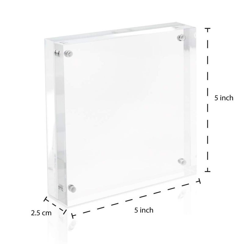 Isaac Jacobs 5â€ x 5â€ Super Thick [28MM Thickness] Clear Acrylic Magnetic Block Picture Frame, Double-Sided, Frameless, Freestanding, Floating Photos, for Desktop & Tabletop Display (5x5) - Image 3