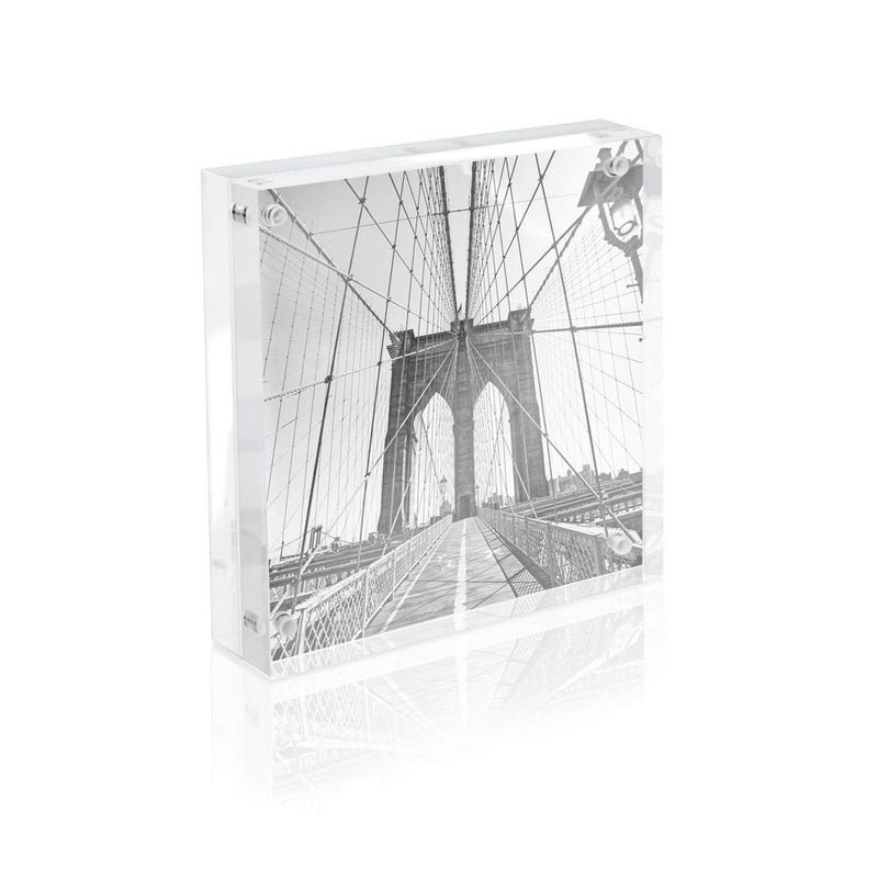 Isaac Jacobs 5â€ x 5â€ Super Thick [28MM Thickness] Clear Acrylic Magnetic Block Picture Frame, Double-Sided, Frameless, Freestanding, Floating Photos, for Desktop & Tabletop Display (5x5) - Image 1