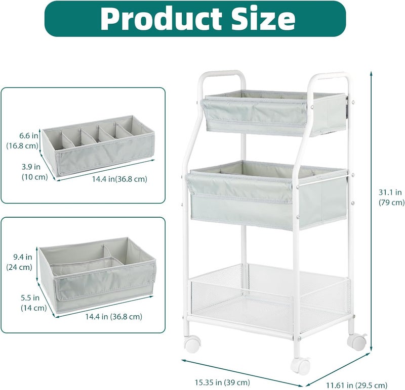 Moteph Rolling Utility Cart with Wheels - Baby Organizers for Nursery Essentials, Diaper Organizer, Art & Craft Storage, Book Cart (Without_Side_Storage) - Image 3