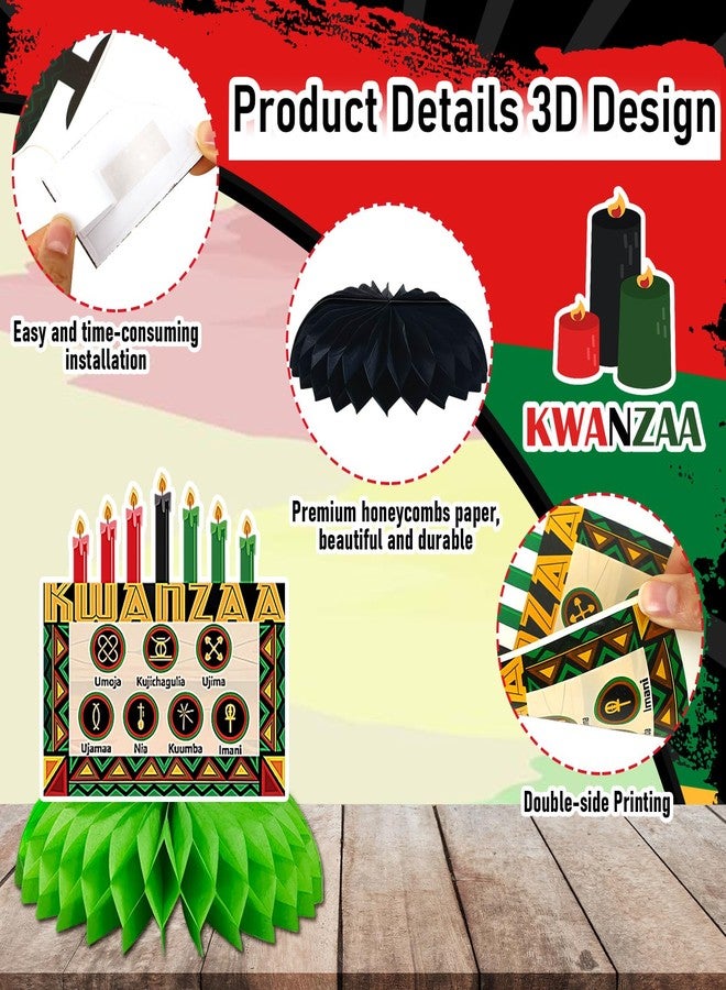 JULMELON 8PCS Kwanzaa Table Decorations Honeycomb Centerpiece, Kwanzaa Decor Traditional African Drum Candlestick Table Toppers Happy Kwanzaa Decorations for Office Home Party Favors Supplies - Image 3