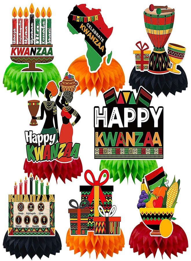 JULMELON 8PCS Kwanzaa Table Decorations Honeycomb Centerpiece, Kwanzaa Decor Traditional African Drum Candlestick Table Toppers Happy Kwanzaa Decorations for Office Home Party Favors Supplies - Image 1