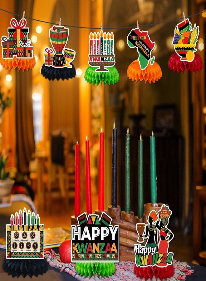 JULMELON 8PCS Kwanzaa Table Decorations Honeycomb Centerpiece, Kwanzaa Decor Traditional African Drum Candlestick Table Toppers Happy Kwanzaa Decorations for Office Home Party Favors Supplies - Image 5