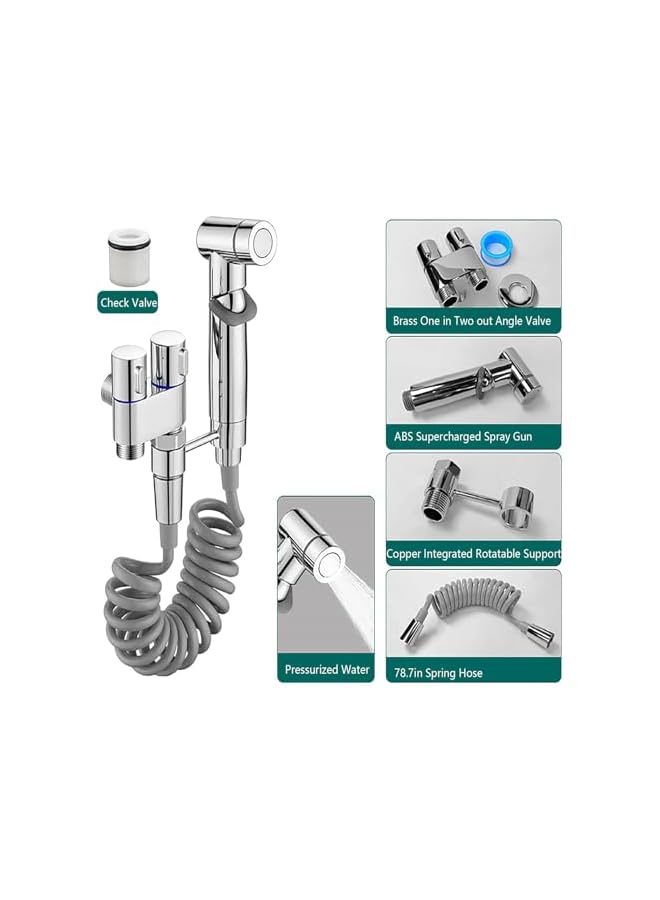 The Bros Handheld Bidet Sprayer for Toilet, 1-In-2-Out Dual Control Valve Bidet Attachment, Adjustable Water Pressure Control Hand Sprayer Kit for Washing Machine, Pet, Cloth and Toilet (Silver) - Image 2