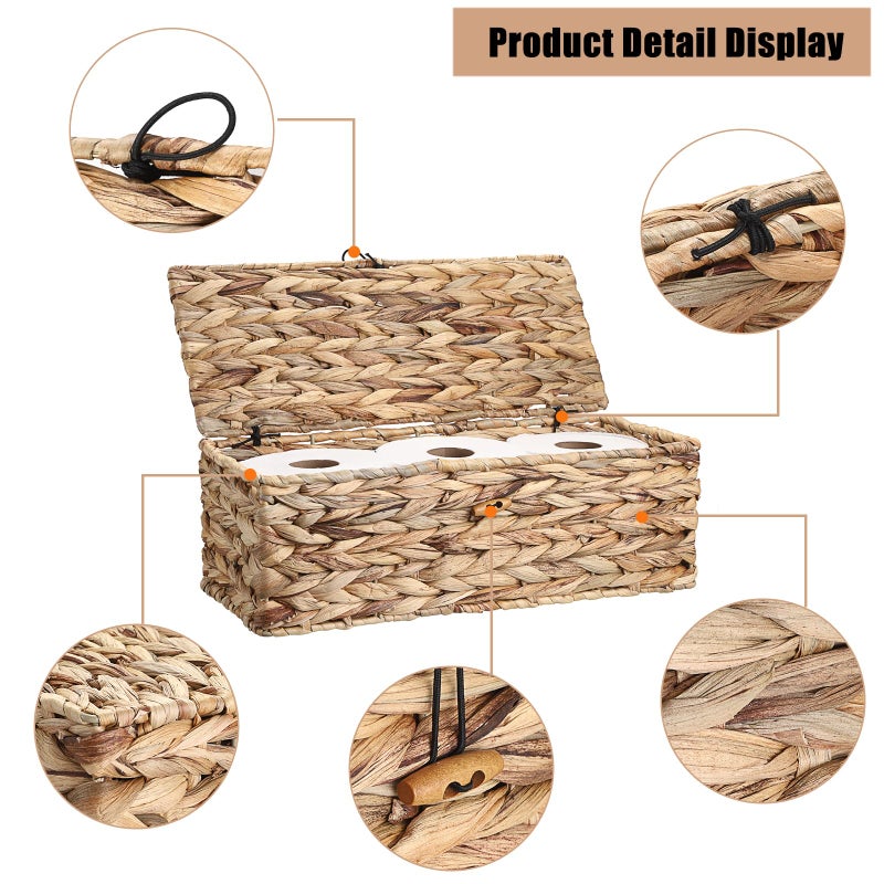 Sumnacon Wicker Storage Basket with Lid Rectangle Wicker Basket with Lid for Toiletries Tampon Storage,Toilet Tank Topper Basket Water Hyacinth Storage Baskets for Shelf Bathroom Toilet Table - Image 4