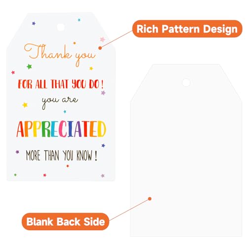 Anwyll Thank You Gift Tags - 100Pcs Thank You for All You Do Tags with String Teacher Appreciation Thanks You Gifts Tags for Favor Colorful Star Hang Paper Gift Tag for Employee Volunteer Nurse Doctor - Image 2