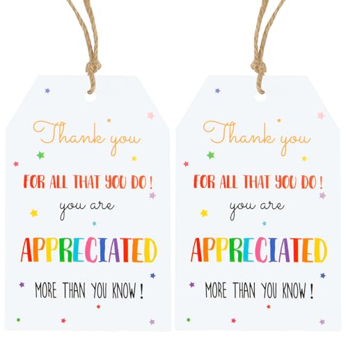 Anwyll Thank You Gift Tags - 100Pcs Thank You for All You Do Tags with String Teacher Appreciation Thanks You Gifts Tags for Favor Colorful Star Hang Paper Gift Tag for Employee Volunteer Nurse Doctor - Image 1