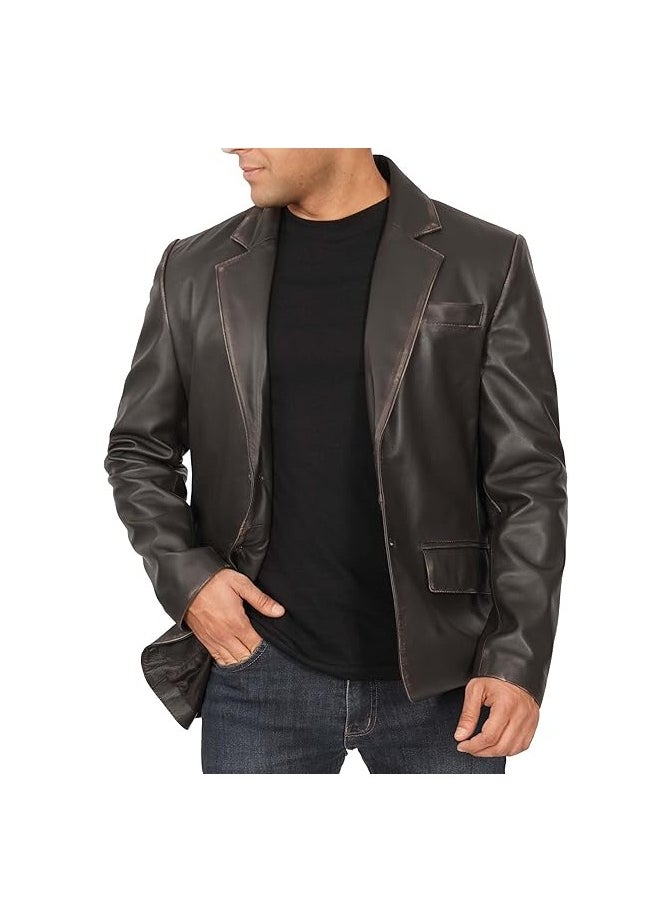 Generic - MENS REAL LEATHER  BLACK BLAZER - BLACK REAL  LEATHER BLAZER - Image 1