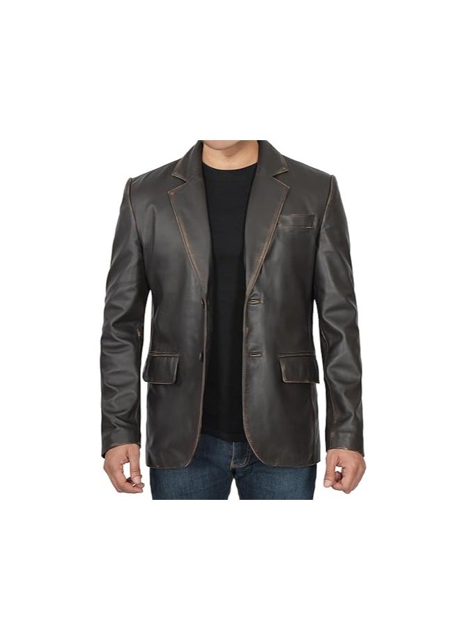 Generic - MENS REAL LEATHER  BLACK BLAZER - BLACK REAL  LEATHER BLAZER - Image 1