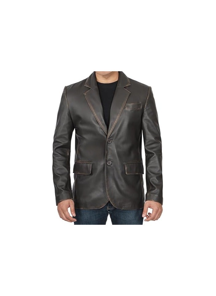Generic - MENS REAL LEATHER  BLACK BLAZER - BLACK REAL  LEATHER BLAZER - Image 1