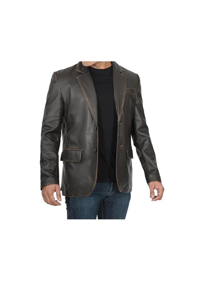 Generic - MENS REAL LEATHER  BLACK BLAZER - BLACK REAL  LEATHER BLAZER - Image 1