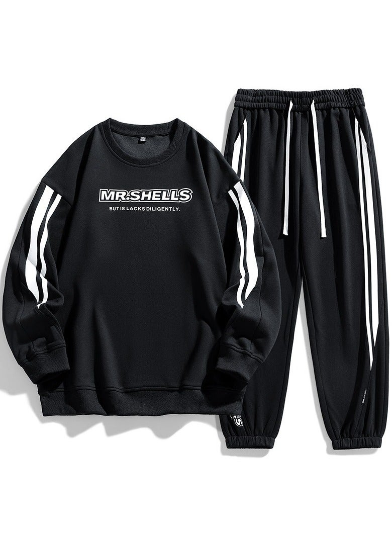 KUYING New Men's Loose Long Sleeved Sweatshirt Straight Leg Pants Two-piece Set  - Image 1