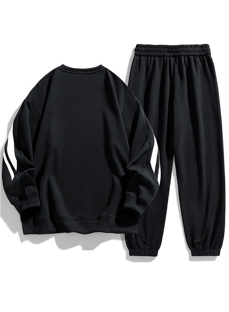 KUYING New Men's Loose Long Sleeved Sweatshirt Straight Leg Pants Two-piece Set  - Image 2