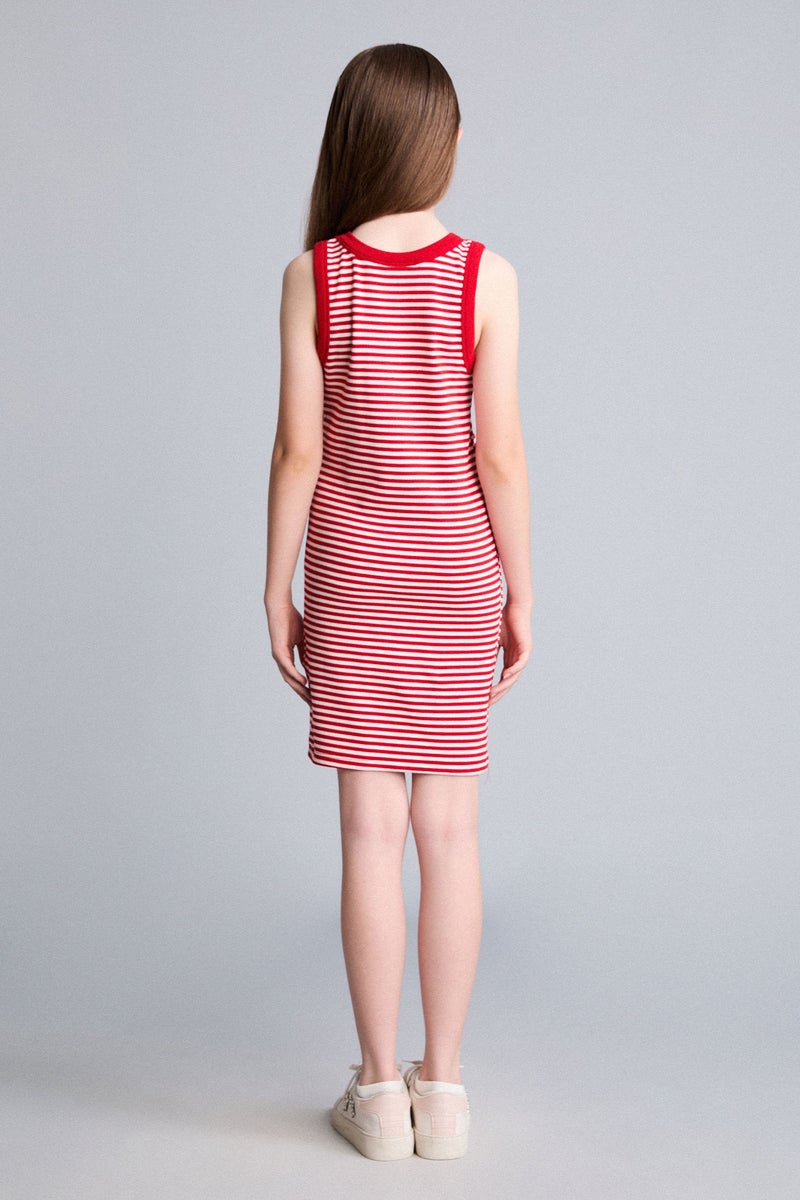 DeFacto Red Girl Girl Striped Sleeveless Red Dress Casual - Image 5