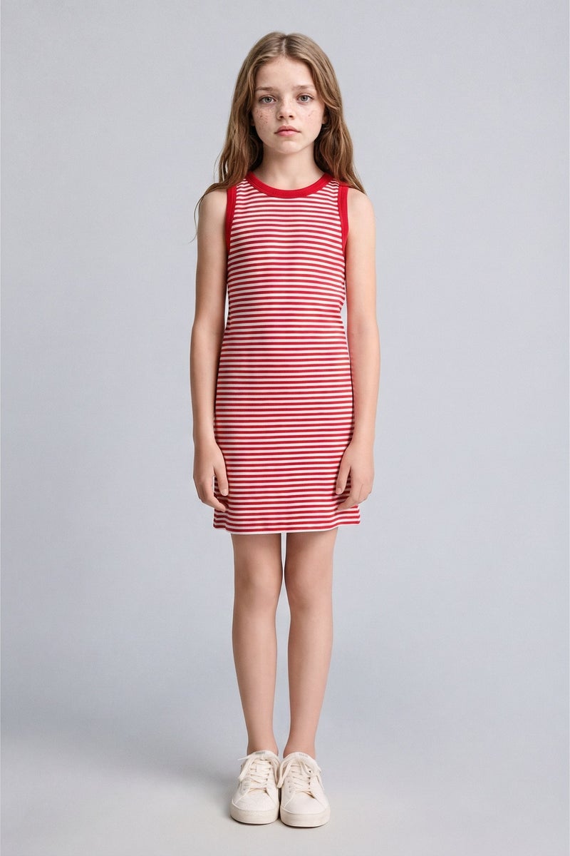 DeFacto Red Girl Girl Striped Sleeveless Red Dress Casual - Image 2