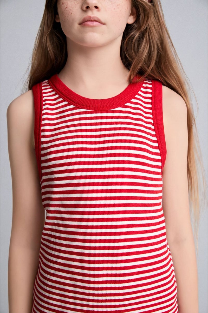 DeFacto Red Girl Girl Striped Sleeveless Red Dress Casual - Image 3