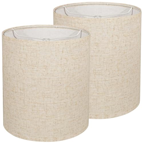 YoflowX Tall Lampshades Set of 2, Beige Linen Drum Lampshades, 11" Top x 11" Bottom x 12" High Lamp Shade, Lamp Shades Replacement for Table and Floor Lamps, Pendant Light, Handcrafted, Easy Assembly - Image 1