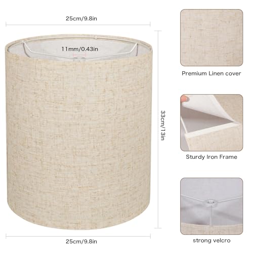 YoflowX Tall Lampshades Set of 2, Beige Linen Drum Lampshades, 11" Top x 11" Bottom x 12" High Lamp Shade, Lamp Shades Replacement for Table and Floor Lamps, Pendant Light, Handcrafted, Easy Assembly - Image 4