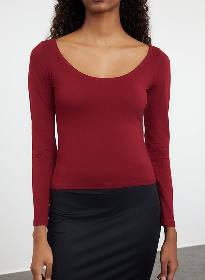 trendyol Plum Pool Neck Fitted Knitted Blouse TWOAW25BZ00025 - Image 3