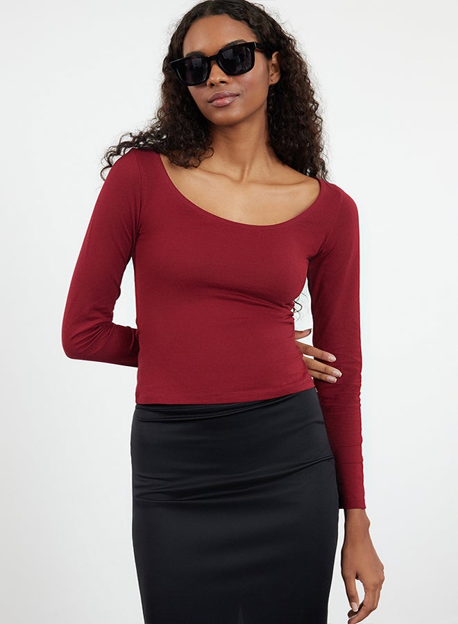 trendyol Plum Pool Neck Fitted Knitted Blouse TWOAW25BZ00025 - Image 1
