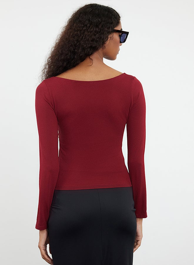 trendyol Plum Pool Neck Fitted Knitted Blouse TWOAW25BZ00025 - Image 5