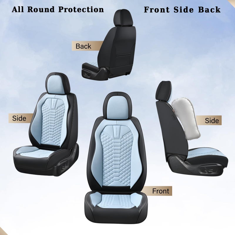 Coverado Seat Covers, Leather Seat Covers for Front Seats, Black and Blue Car Seat Covers, Waterproof Car Seat Protectors, Auto Seat Cushion, Front Driver Seat Cover Universal Fit Most Cars SUV - Image 5