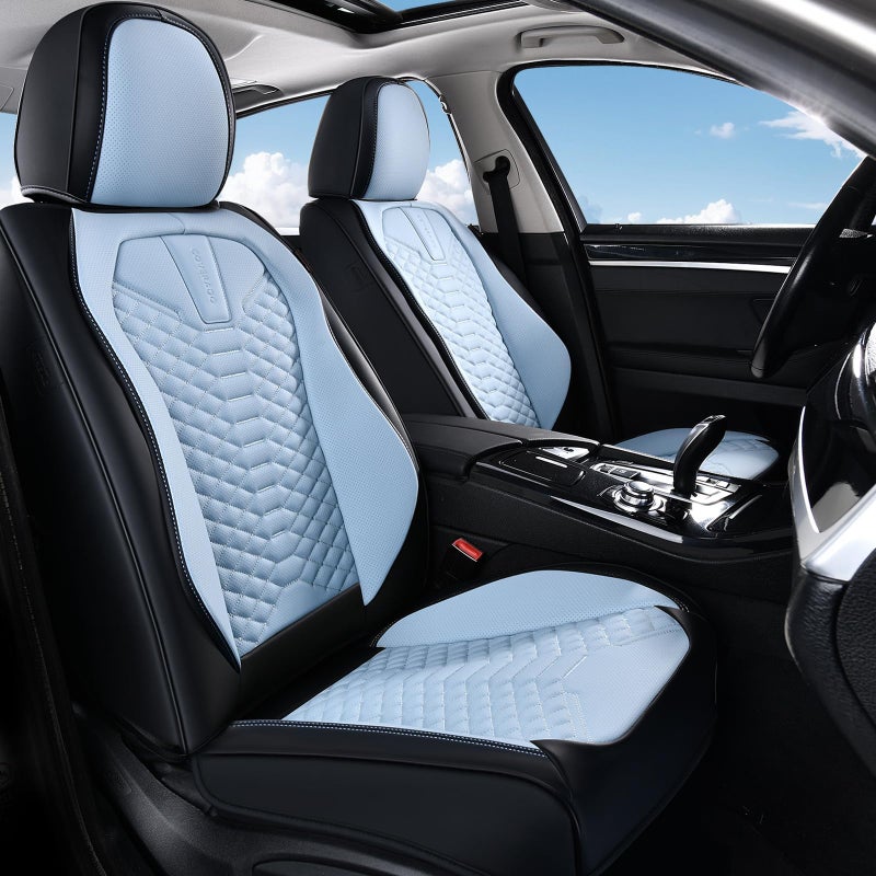 Coverado Seat Covers, Leather Seat Covers for Front Seats, Black and Blue Car Seat Covers, Waterproof Car Seat Protectors, Auto Seat Cushion, Front Driver Seat Cover Universal Fit Most Cars SUV - Image 1