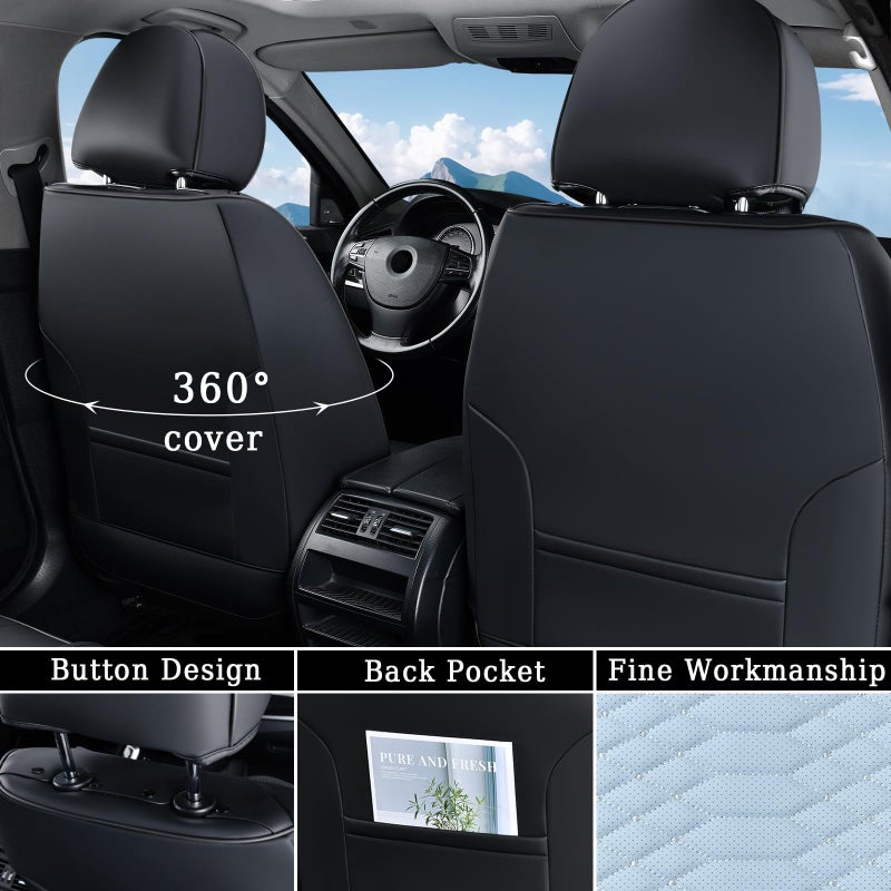 Coverado Seat Covers, Leather Seat Covers for Front Seats, Black and Blue Car Seat Covers, Waterproof Car Seat Protectors, Auto Seat Cushion, Front Driver Seat Cover Universal Fit Most Cars SUV - Image 2