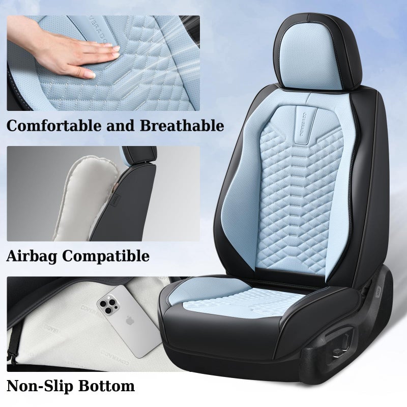 Coverado Seat Covers, Leather Seat Covers for Front Seats, Black and Blue Car Seat Covers, Waterproof Car Seat Protectors, Auto Seat Cushion, Front Driver Seat Cover Universal Fit Most Cars SUV - Image 3