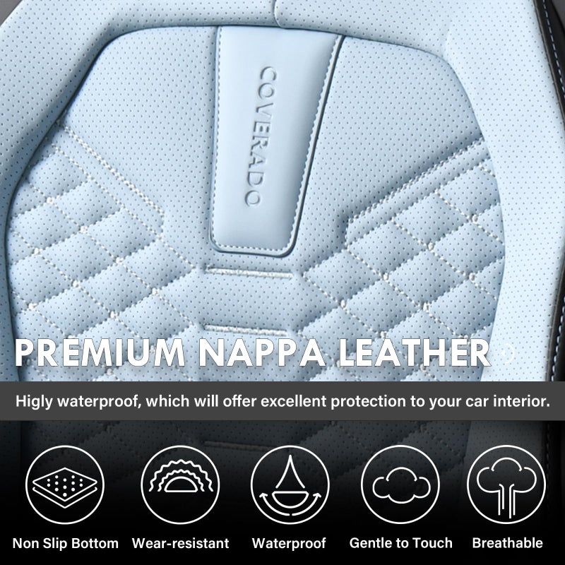 Coverado Seat Covers, Leather Seat Covers for Front Seats, Black and Blue Car Seat Covers, Waterproof Car Seat Protectors, Auto Seat Cushion, Front Driver Seat Cover Universal Fit Most Cars SUV - Image 4
