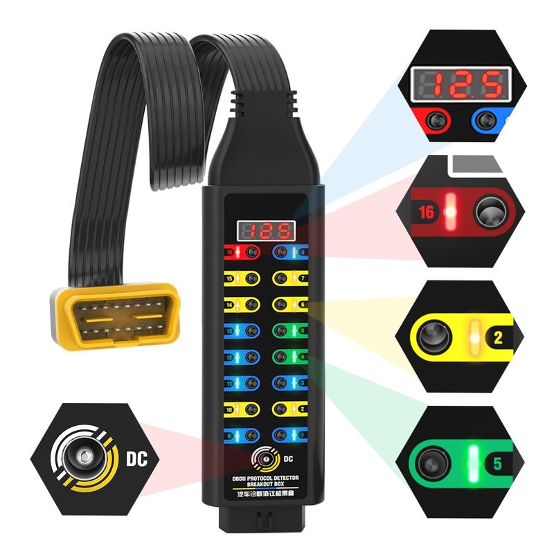 جهاز فصل OBD2 للسيارات كاشف بروتوكول OBDII المتقدم مع شاشة LCD ومؤشر LED 16 دبوس CAN جهاز تشخيصي لاستخدام ECU السيارة مع الماسح الضوئي ومقياس متعدد وأوسيلوسكوب