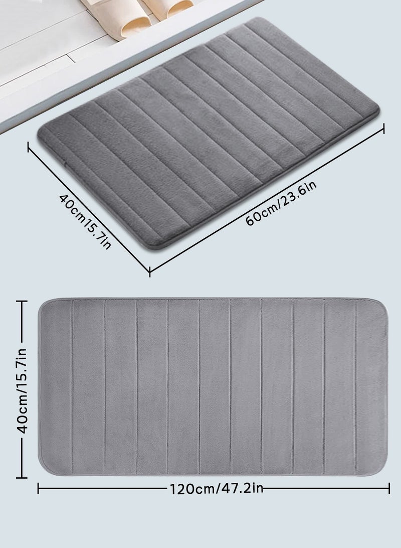 HomarKet Large Memory Foam Bath Mat 2 Pieces Set,Non Slip - Super Water Absorption Soft Bathroom Mat Rug,Thick,Dry Fast,Machine Washable for Bathroom and Kitchen Floor Rugs,47.2 x 15.7 + 23.6 x 25.7 Inch,Grey - Image 2