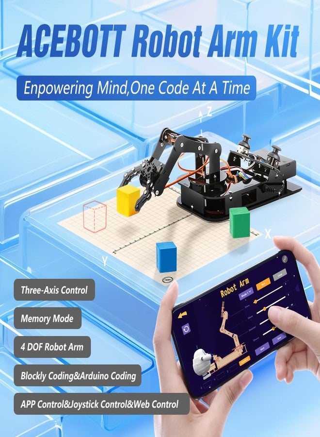 ايسبوت مجموعة ذراع روبوتية ACEBOTT رباعية المحاور ESP32 للأطفال من 8 إلى 12 عامًا، مجموعة روبوتات يتم التحكم فيها عن بُعد عبر تطبيق، ألعاب روبوت متوافقة مع أردوينو، مجموعة أدوات تعليمية STEM لذراع روبوتية يمكنك تركيبها بنفسك، هدية للمراهقين والبالغين - Image 2
