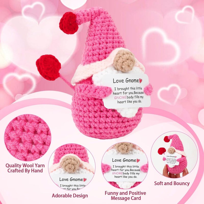 JULEASEL Positive Valentine Gnome, Cute Valentine's Day Crochet Gnome Gift for Women Wife Girlfriend Fiance Couple, Unique Valentine Gift - Image 4