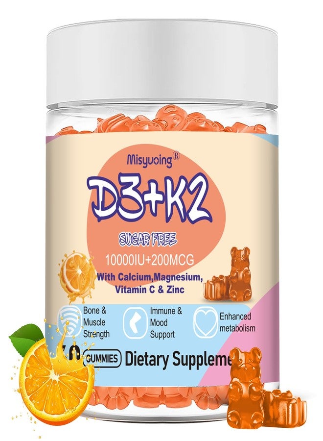Misyvoing Vitamin D3 K2 Sugar-Free Gummies,Vitamin D3 10000 IU with K2 200mcg,VitaminC,Calcium,Magnesium,Zinc,Support for Bones,Joints,Muscles,Nerves,and Immune System (60, Orange) - Image 1