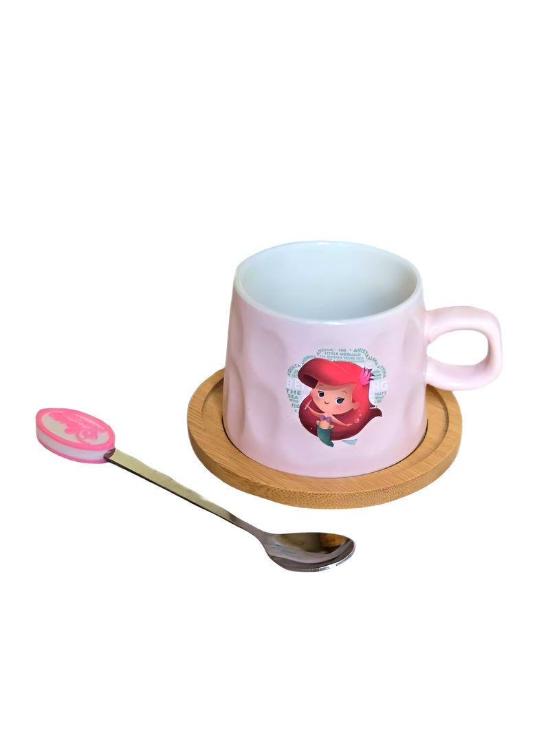 Disney Princesses Ariel Porcelain Mug With Wooden Coaster & Steel spoon - Image 2