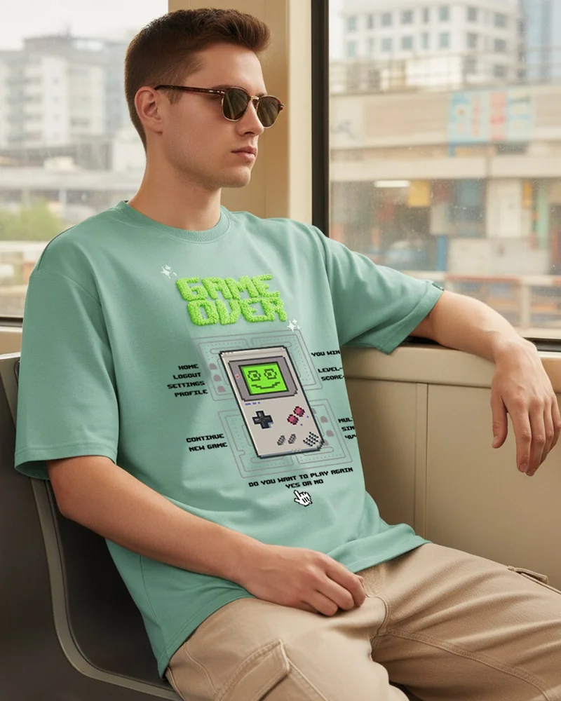 بيواكوف تيشيرت رجالي كبير بطبعة   بلون أخضر جرانيت