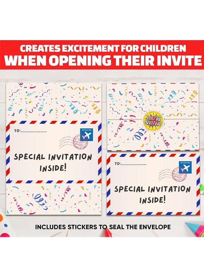 Rainbow Balloon-Themed Children's Birthday Party Invitations Set with Foldable Envelope Design, Includes 36 Vibrant Holographic Stickers, Premium Quality Cardstock, Fun & Festive Invitation Supplies  - Image 5